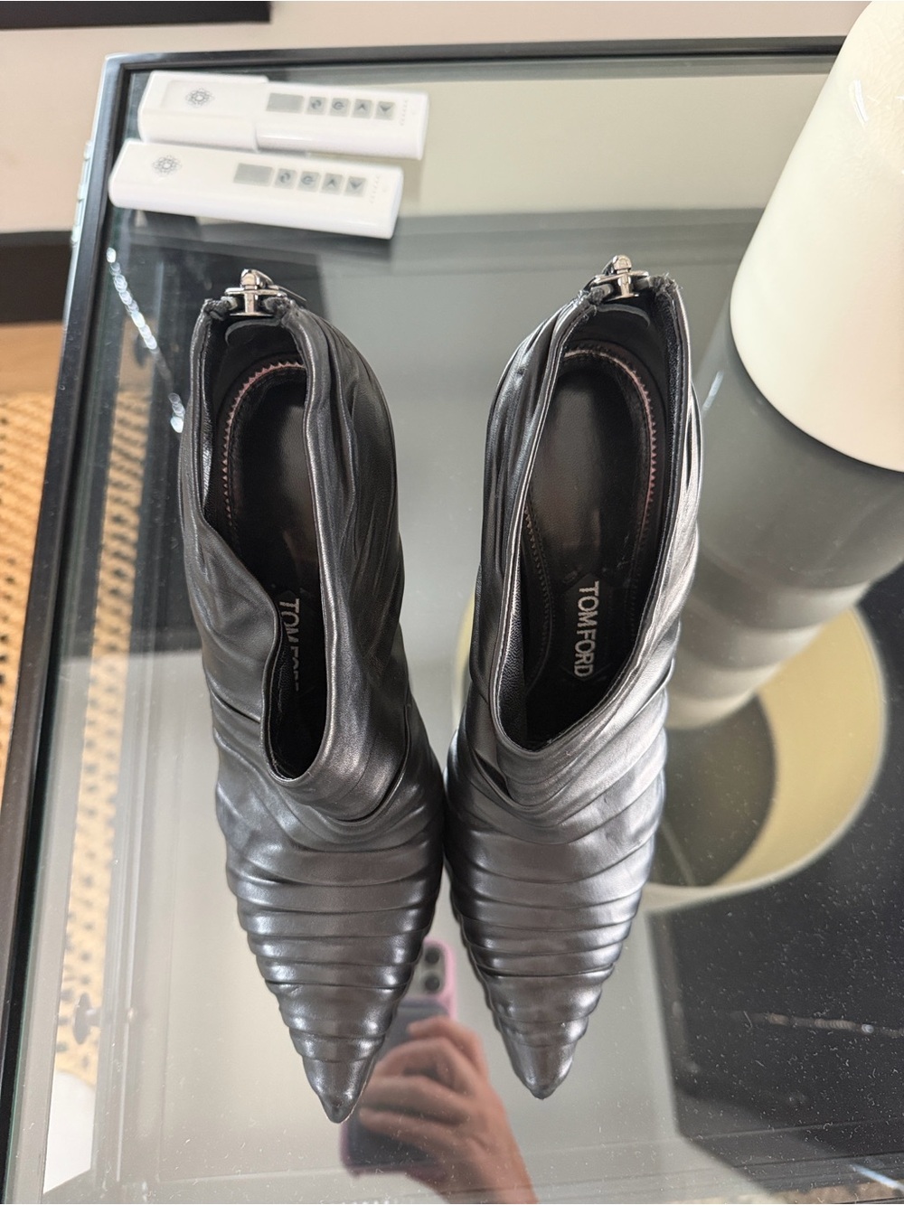 Tom Ford Black Leather Pointed Ankle Boots